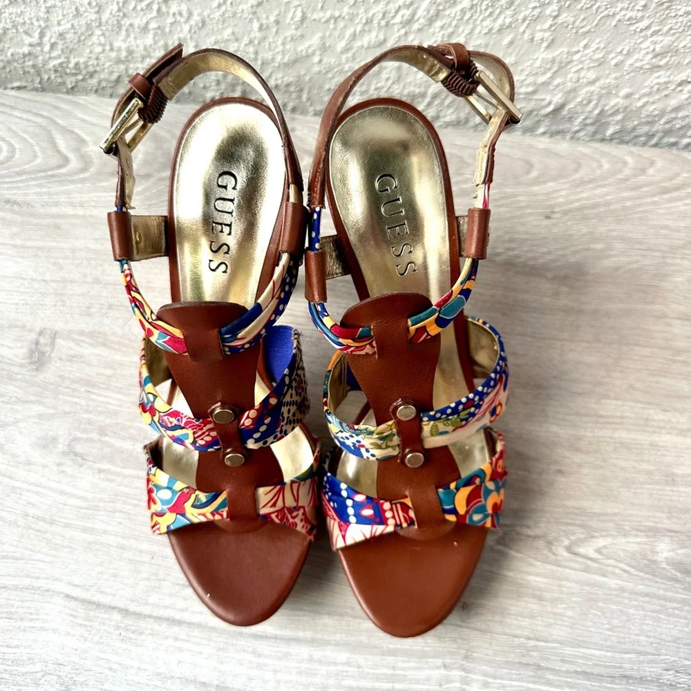 Guess Brown and Multicolor Floral Heels - Picture 13 of 16
